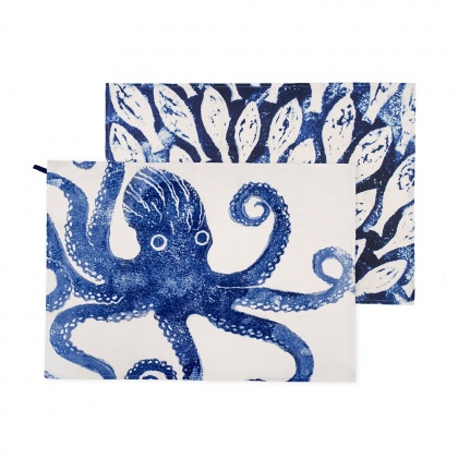 Tea Towel Set/2 - Octopus & Shoal Fish: click to enlarge